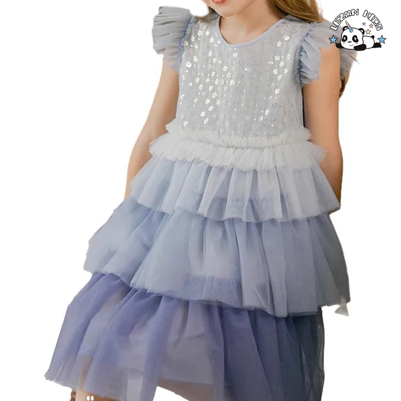LEZONKIDS - New Arrive Summer Princess Party Dress Multi Layer Cake Tulle Flowers Girls Dress for 2-8T Kids